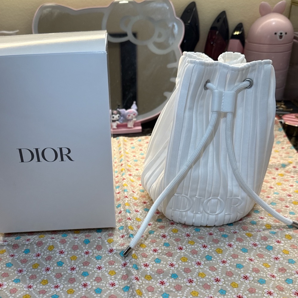 Dior White Drawstring Bag